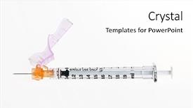  Presentation with syringe - Audience pleasing PPT layouts consisting of hypodermic needle - medical single use safety syringe backdrop and a white colored foreground