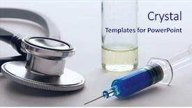  Presentation with needle - Theme with hypodermic needle and medicine one background and a sky blue colored foreground