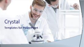  Presentation with science - Slide set consisting of hypothesis - background image science team background and a sky blue colored foreground