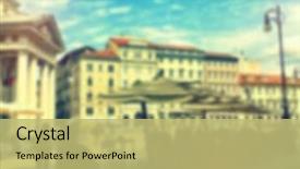  Presentation with city people walking - Presentation theme having hystorical - blurred city life of trieste background and a yellow colored foreground