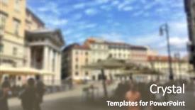  Presentation with city people walking - Cool new presentation theme with hystorical - blurred city life of trieste backdrop and a gray colored foreground