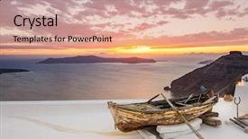  Presentation with house boat - Presentation theme enhanced with hystorical - old wooden fishermans''s boat background and a coral colored foreground