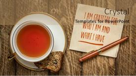  Presentation with tea cup - Cool new PPT theme with i-am-grateful backdrop and a coral colored foreground