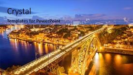  Presentation with cable stayed bridge over river - Presentation design having i bridge and douro river background and a light blue colored foreground