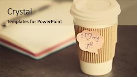  Presentation with coffee cup - PPT theme having i love my job concept background and a coral colored foreground