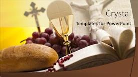  Presentation with love - Slides enhanced with portrait of young beautiful brunette caucasian female doctor with crossed arms in white coat standing in office and looking in camera confident experienced skilful background and a light gray colored foreground