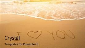  Presentation with blue wave - Colorful presentation theme enhanced with i love you - text written by hand in sand on a beach with a blue wave backdrop and a gold colored foreground