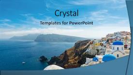  Presentation with city - Beautiful presentation design featuring ias - famous blue and white city backdrop and a light blue colored foreground