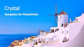  Presentation with windmills - Presentation theme enhanced with ias - oia town and old white background and a gray colored foreground