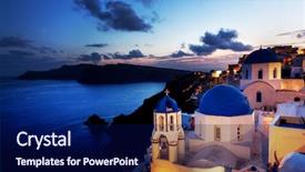  Presentation with greece blue - Audience pleasing theme consisting of ias - oia town on santorini island backdrop and a navy blue colored foreground