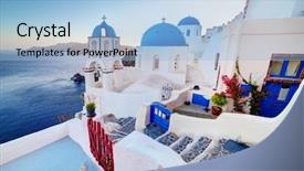  Presentation with greece blue - Presentation featuring ias - oia town on santorini island background and a light blue colored foreground
