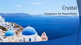  Presentation with greece blue - Audience pleasing presentation theme consisting of ias - oia town on santorini island backdrop and a light blue colored foreground