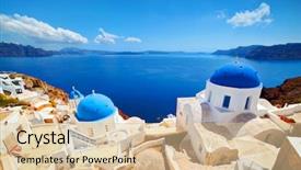  Presentation with greece blue - Presentation theme consisting of ias - oia town on santorini island background and a lemonade colored foreground