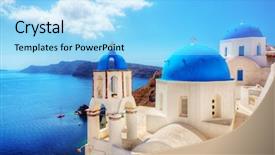  Presentation with greece blue - Beautiful slide set featuring ias - oia town on santorini island backdrop and a arctic colored foreground