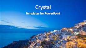  Presentation with model village - Colorful slide deck enhanced with ias - oia village at sunset santorini backdrop and a  colored foreground