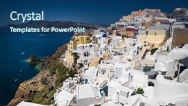  Presentation with orthodox - PPT layouts enhanced with ias - orthodox church in oia village background and a ocean colored foreground
