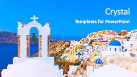  Presentation with santorini - Presentation theme featuring ias - panoramic view of oia town background and a gray colored foreground