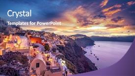  Presentation with church blue - PPT theme featuring ias - picturesque view old town background and a ocean colored foreground