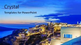  Presentation with church blue - Colorful presentation design enhanced with ias - picturesque view old town backdrop and a light blue colored foreground