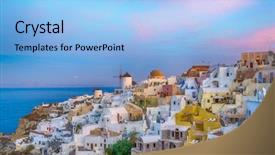  Presentation with greece blue - PPT layouts with ias - picturesque view old town background and a light blue colored foreground