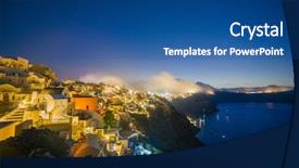  Presentation with greece blue - Slides having ias - picturesque view old town background and a ocean colored foreground