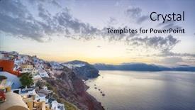  Presentation with greece blue - Audience pleasing theme consisting of ias - picturesque view old town backdrop and a light blue colored foreground