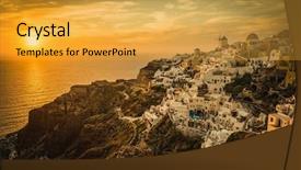  Presentation with sun flares on a blue - Presentation design consisting of ias - sunset over famous blue background and a yellow colored foreground