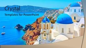  Presentation with green town cities - Colorful slide deck enhanced with ias - view of oia town backdrop and a cyan colored foreground