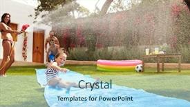  Presentation with fun - Presentation theme consisting of ibiza - family having fun on water background and a sky blue colored foreground