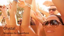  Presentation with outdoor festival - PPT layouts enhanced with ibiza - group of young people enjoying background and a red colored foreground