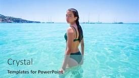  Presentation with clear water - Presentation design with ibiza-bikini-girl-relaxed background and a arctic colored foreground