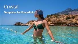  Presentation with clear water - PPT theme enhanced with ibiza-bikini-girl-relaxed background and a teal colored foreground
