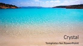  Presentation with turquoise beach - Amazing PPT theme having ibiza cala bassa beach backdrop and a lemonade colored foreground