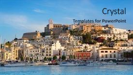  Presentation with mediterranean - Presentation theme enhanced with ibiza eivissa town with blue background and a light blue colored foreground