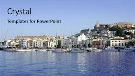  Presentation with spanish - PPT layouts consisting of ibiza island harbor in mediterranean spanish sea background and a light blue colored foreground