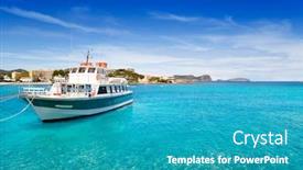  Presentation with turquoise beach - Slide set featuring ibiza patja des canar beach with turquoise water in balearic islands background and a teal colored foreground