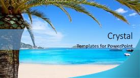  Presentation with turquoise beach - PPT layouts featuring ibiza patja des canar beach background and a light blue colored foreground