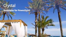  Presentation with beach party - Presentation theme featuring ibiza platja en bossa beach background and a teal colored foreground