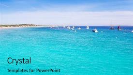  Presentation with south beach - Slides consisting of ibiza ses salines south beach background and a cyan colored foreground