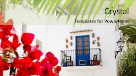  Presentation with bougainvilleas - Slides enhanced with ibiza white island architecture corner background and a mint green colored foreground