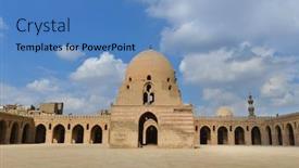  Presentation with cairo - Audience pleasing presentation theme consisting of ibn-tulun-mosque-in-cairo backdrop and a teal colored foreground