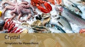  Presentation with seafood - PPT theme featuring ice at the fish background and a yellow colored foreground