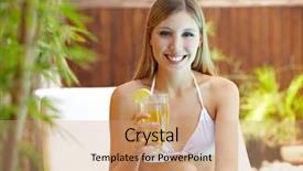  Presentation with cocktail - Beautiful PPT layouts featuring ice bath - attractive young smiling woman backdrop and a coral colored foreground