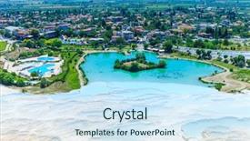  Presentation with southwestern - Slide set consisting of ice bath - pamukkale natural site in denizli background and a sky blue colored foreground