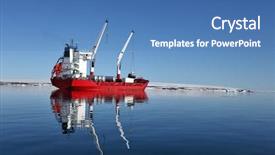  Presentation with cargo ship - Audience pleasing slide set consisting of ice breaker - cargo ship with cranes backdrop and a teal colored foreground