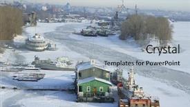  Presentation with winter river - Slides enhanced with ice breaker - frosty river in winter background and a light blue colored foreground