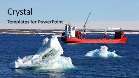  Presentation with cargo ship - Colorful slide deck enhanced with ice breaker - iceberg and cargo ship backdrop and a light blue colored foreground