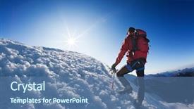  Presentation with mountain top - Slide deck consisting of ice climber - lone mountaineer reach the top background and a ocean colored foreground