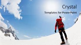  Presentation with ice mountain - Amazing theme having ice climber - male mountaineer expresses his joy backdrop and a light blue colored foreground