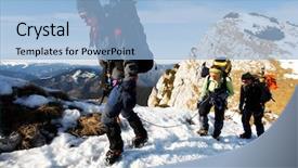  Presentation with mountain climbing - Presentation with ice climber - team of three alpinists climbing background and a light blue colored foreground